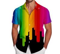 Men's Short Sleeve LGBT Rainbow Striped Shirt Men Short Sleeve Gay Pride Month Neon Color Hawaiian Shirt Colorful Tunic LGBTQ Top Sport Casual Summer Tee Shirt T Shirt, 01-multicolour, L