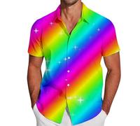 Men's Short Sleeve LGBT Rainbow Striped Shirt Men Short Sleeve Gay Pride Month Neon Color Top LGBTQ Tunic Colorful Shirt Hawaiian Sport Casual Summer Tee Shirt T Shirt, 01-multicolour, XL