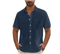 Mens Short Sleeve Linen Shirts Limited Time Deals Solid Color Button Down Beach Causual Cotton Shirts with Front Pocket Summer Hawaiian Holiday Tops Regular Fit Short Sleeved Shirt Men Adult