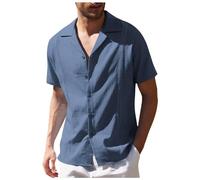 Mens Short Sleeve Linen Shirts, Mens Beach Shirts, Soft and Skin-Friendly Easy Care Regular Fit Fashion Classic Comforty Minimalist Simple Elegant for Holiday Work