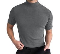Men's Short Sleeve Mock Turtleneck T-Shirt - Ultra Soft Cotton Slim Fit Ribbed Sweater, Casual Undershirt for Layering & Stand-Alone Wear(Grey, XXXXL)