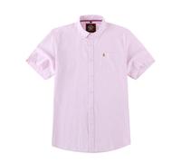 Mens Short Sleeve Oxford Shirt Plain or Stripe,Classic Fit,Button Down Collar & Pocket. Holiday Apparel Leisure Shirts. By Janeo British Apparel. Tickle Me Pink Stripe, S