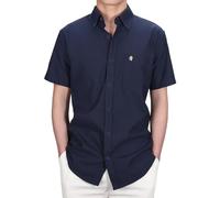Mens Short Sleeve Oxford Shirt Plain or Stripe,Classic Fit,Button Down Collar & Pocket. Holiday Apparel Leisure Shirts. by Janeo British Apparel. Navy Plain, 2XL