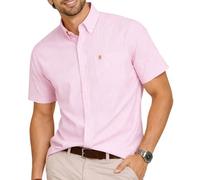 Mens Short Sleeve Oxford Shirt Plain or Stripe,Classic Fit,Button Down Collar & Pocket. Holiday Apparel Leisure Shirts. By Janeo British Apparel. Tickle Me Pink Stripe, M