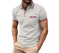 Mens Short Sleeve Polo Shirts Casual Classic Summer Contrasting Colors Basic Work Breathable T-Shirt with Pocket Suitable for Golf Outdoor Vacation Tops (01-1-Grey, XL)