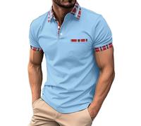Mens Short Sleeve Polo Shirts Casual Classic Summer Contrasting Colors Basic Work Breathable T-Shirt with Pocket Suitable for Golf Outdoor Vacation Tops (01-1-Blue, M)