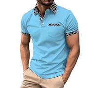 Mens Short Sleeve Polo Shirts Casual Classic Summer Contrasting Colors Basic Work Breathable T-Shirt with Pocket Suitable for Golf Outdoor Vacation Tops (01-2-Blue, XL)