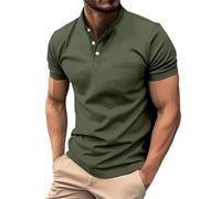 Mens Short Sleeve Polo Shirts Casual Golf Henly Button Tops Work Plain T-Shirts with Pocket Stretch Breathable Comfortable Lightweight Summer Casual Top (01-1-Green, XL)