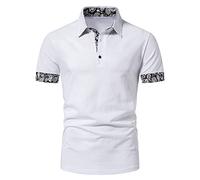 Mens Short Sleeve Polo Shirts Slim Fit Casual Solid Summer Top Cashew Flower Pattern Patchwork Basic Golf Tennis T-Shirt-B14-White-S