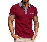 Men's Short Sleeve Polo Shirts with Pocket - Contrasting Colors Golf T-Shirt Tops - Lightweight Breathable Work Wear Shirts 3 Buttons - Polo Shirts for Men Adult - Casual Plain Polo Shirts Red