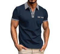 Men's Short Sleeve Polo Shirts with Pocket - Contrasting Colors Golf T-Shirt Tops - Lightweight Breathable Work Wear Shirts 3 Buttons - Polo Shirts for Men Adult - Casual Plain Polo Shirts Navy