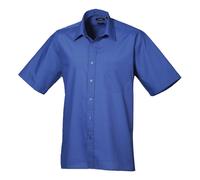 Mens Short Sleeve Poplin Shirt Plain Formal Office Work Easy Care Classic Top