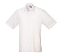 Mens Short Sleeve Poplin Shirt Plain Formal Office Work Easy Care Classic Top