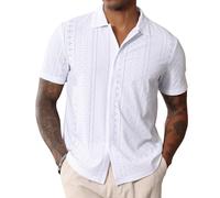 Mens Short Sleeve Shirt Button Down Cuban Collared Shirts Casual Summer Beach Shirt White