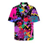 Men's Short Sleeve Shirt Colorful Neon Graffiti Pattern Large Size Festive Funny Shirt Button Down Casual Loose Shirt for Carnival Events, Summer Parties and Stylish Going Out, #04-Multicolor, 6XL