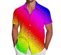 Men's Short Sleeve Shirt Gay Pride Month Neon Color Shirt Men Short Sleeve LGBT Rainbow Striped Top Sport Casual Summer Tunic LGBTQ Hawaiian Shirt Colorful T Shirt Tee Shirt, 01-multicolour, 4XL