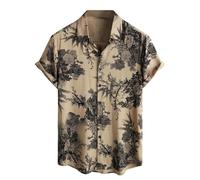 Men's Short Sleeve Shirt Ink Floral Print Loose Fit Casual Summer Top Breathable Oversized Button Down Shirts Hawaiian Holiday Beach Vacation