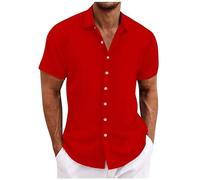 Men's Short Sleeve Shirt Stretch Stain Shield Plain Shirts Regular Fit Business Blouse Casual Smart Button Down T-Shirt,Red,M