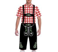 Men's Short Sleeve Shirt with Stand-up Collar Large Size Leisure Traditional Plaid Casual Oktoberfest