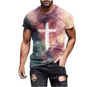 Mens Short Sleeve Shirts Deals, 3D Street Faith Jesus Cross Print T-Shirt Soldier T-Shirts Faith Christian Religious Bible Tee Top Regular Fit Work Tops Festival Outfits Plus Size S-XXL