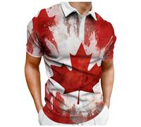 Mens Short Sleeve Shirts - Male Summer Lapel Canada Independence Day National Day Button Shirt For Flag Print Retro Short Sleeve Tops (L)