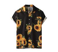 Men's Short Sleeve Shirts Sunflower Pattern Floral Shirt Wrinkle-Free Hawaiian Shirts Summer Beach Tops Comfortable Breathable Fabric Button Down Shirt Hawaiian Fancy Dress Light Holiday Clothing