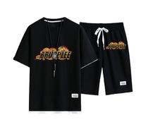 Men's Short Sleeve Shorts Set Bruce Lee Printed Summer T-Shirt Casual Suit Set Round Neck T-Shirt Casual Jogging Suit for Men,Black-L