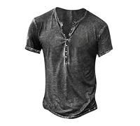 Mens Short Sleeve T-Shirt Rugby Shirt Navy Short Sleeve Tops Men's Distressed Grandad Collar Short Sleeved Button Down Henley Shirts Men's Navy Blue Tshirt (Dark Gray, XXL)