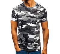 Mens Short Sleeve T-Shirt Summer Muscle Fit Camouflage Tactical Crewneck Tee Shirts Casual Workou Gym Runnig Tshirts(Grey,Small)