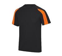 Mens Short Sleeve T Shirts Lightweight Quick Dry Moisture Wicking Polyester Tee - Jet Black Electric Orange Large