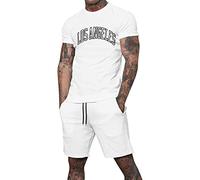 Men's Short Sleeve Tee Shirt Set - Summer Letter Print Casual Chic Comfortable Classics Streetwear Outfit Loose Fit Everyday Outdoor Suits, white, 3XL