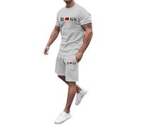 Men's Short Sleeve Tracksuit Summer T Shirt & Shorts Set 2 Pockets Oversize Two Piece Casual Daily Duty-Off Sweatsuits for Men Exercise Luxury Embroidered Suit (Light Gray,M)