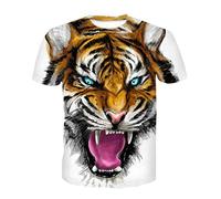 Men's Short Sleeve, Treer 3D Animal Print Summer T Shirts Sports Crew Neck Soft Breathable Casual Slim Short Sleeve Beach Surfing Tops Blouse M-6XL (White-Tiger,XL)