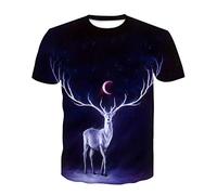 Men's Short Sleeve, Treer 3D Deer Print Summer T Shirts Sports Crew Neck Soft Breathable Casual Slim Short Sleeve Beach Surfing Tops Blouse S-6XL (Purple-Moon-Deer,6XL)