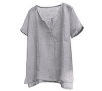 Men's Short-Sleeved Casual Shirt, Summer Shirt, Men's Short Sleeve Thin Plain V-Neck, Cotton Linen Shirt, Casual Comfort Beach Yoga T-Shirts, Outdoor Shirt Short, gray, M