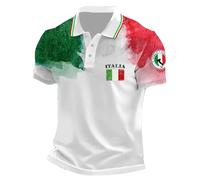 Men's Short-Sleeved Italian Flag Printed T Shirt Men Sport Breathable Polo Shirts Slim Fit Casual Sportswear Football Shirt Oversized T-Shirt T-Shirt V Neck Gift Sports Italy, #03-white, M