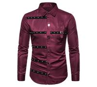Men's Short-Sleeved Shirt Without Collar European Halloween Design Everyday Dress Slim Fit Trendy Top Brown Men's Shirt, red, XXL