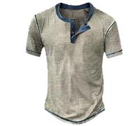 Mens Short Sleeved Shirts Summer Short Sleeve Classic Buttons Distressed Vintage Waffle Plaid Casual Henley Shirt Stylish Slim Fit Comfy Daily Sport Running Tshirt Lightweight Breathable T Shirts