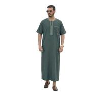 Mens Short Sleeved Shirts,Traditional Arabic Jubba Thobe For Middle Embroidered Short Sleeve Style Kaftan Tunic Comfortable Loose Fit
