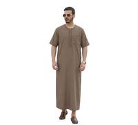 Mens Short Sleeved Shirts,Traditional Arabic Jubba Thobe For Middle Embroidered Short Sleeve Style Kaftan Tunic Comfortable Loose Fit