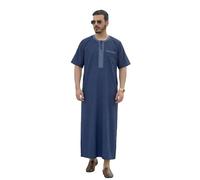 Mens Short Sleeved Shirts,Traditional Arabic Jubba Thobe For Middle Embroidered Short Sleeve Style Kaftan Tunic Comfortable Loose Fit