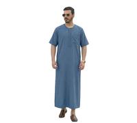 Mens Short Sleeved Shirts,Traditional Arabic Jubba Thobe For Middle Embroidered Short Sleeve Style Kaftan Tunic Comfortable Loose Fit