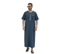 Mens Short Sleeved Shirts,Traditional Arabic Jubba Thobe For Middle Embroidered Short Sleeve Style Kaftan Tunic Comfortable Loose Fit