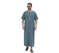Mens Short Sleeved Shirts,Traditional Arabic Jubba Thobe For Middle Embroidered Short Sleeve Style Kaftan Tunic Comfortable Loose Fit