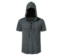 Men's Short Sports Fitness Hoodie Sleeves with Hood Summer Bamboo Cotton T-Shirt Men's Casual Fashion Henley Collar Men's Short Sleeve T-Shirt Plain Hood T-Shirt Blouses Regular Fit, Green, XXL
