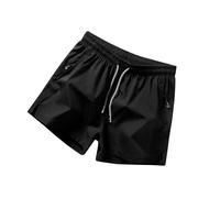 Men's Short Trousers, Men's Spring Summer Solid Colour Shorts, Ice Sense Zip Pockets, Slit Trousers, Large Tie Rope, Five Point Trousers, black, L