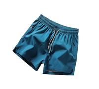 Men's Short Trousers, Men's Spring Summer Solid Colour Shorts, Ice Sense Zip Pockets, Slit Trousers, Large Tie Rope, Five Point Trousers, blue, L