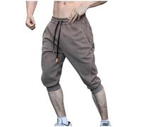 Mens Shorts 3/4 Jogger Solid Color Capris Pants Summer Three Quarter Length Trousers Casual Sports Gym Running Training Bottoms Elasticated Waist Below Knee Short Joggers Bottoms Coffee