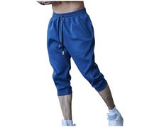 Mens Shorts 3/4 Jogger Solid Color Capris Pants Summer Three Quarter Length Trousers Casual Sports Gym Running Training Bottoms Elasticated Waist Below Knee Short Joggers Bottoms Blue