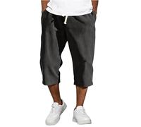 Mens Shorts 3/4 Length Corduroy Long Pants Below Knee Lightweight Joggers Summer Gym Workout Sweat Shorts with Pockets, Black, XL